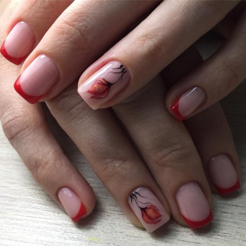 Красный френч на короткие ногти