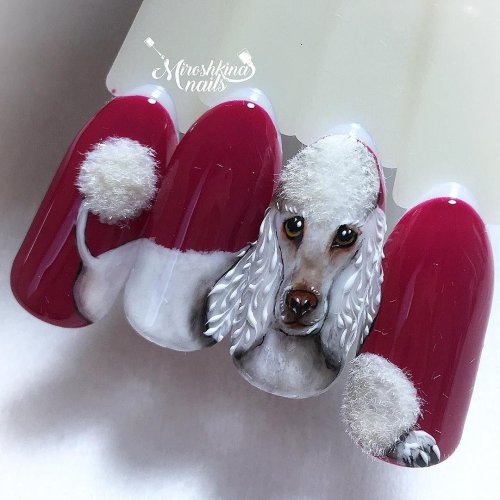 Новогодние собачки на ногтях