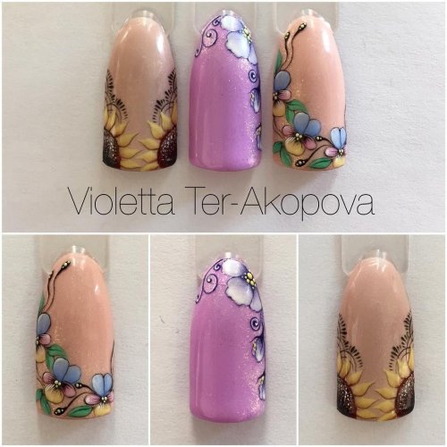Акварельная роспись на ногтях пошагово