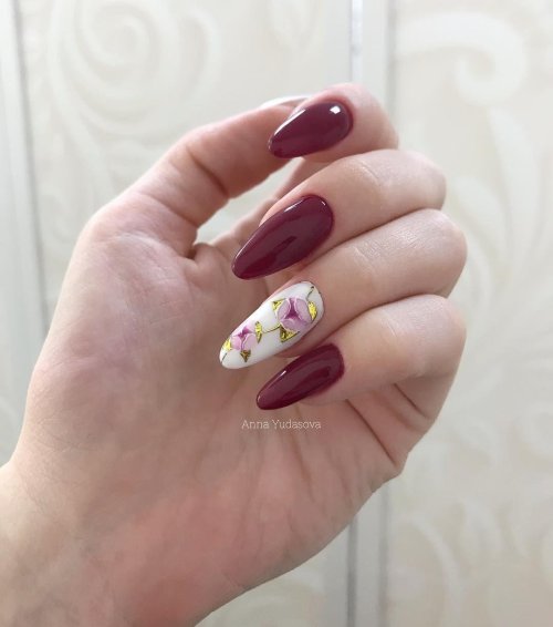 Маникюр бордовые ногти