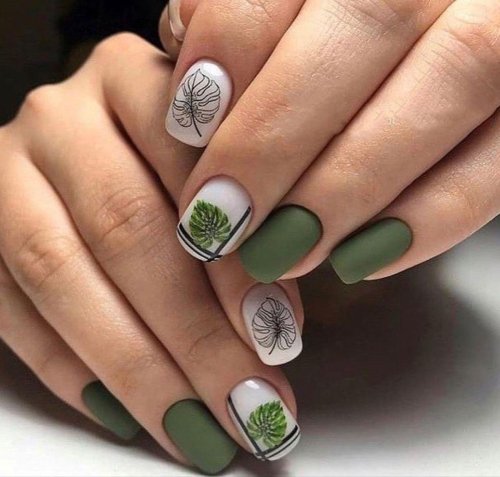Маникюр в зеленом цвете с дизайном