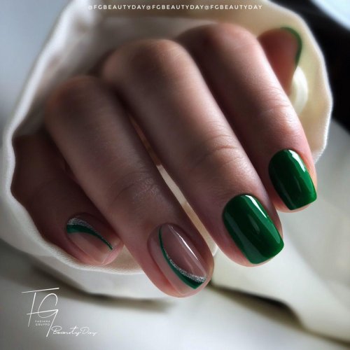 Маникюр на короткие ногти зеленые тона