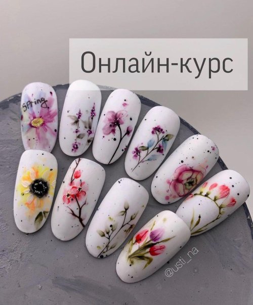 Акварель на ногтях дизайн