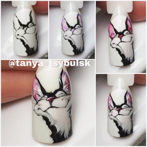 Котик на ногтях пошагово